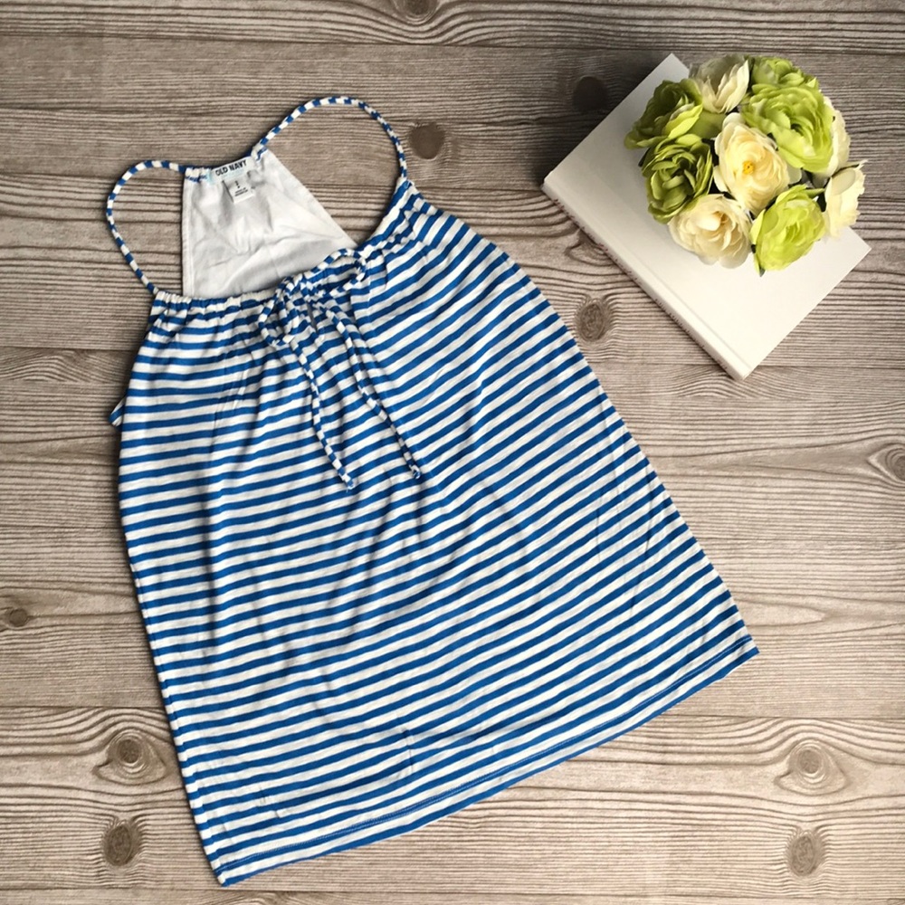 Old Navy Blue & White Striped Racerback Tank Top